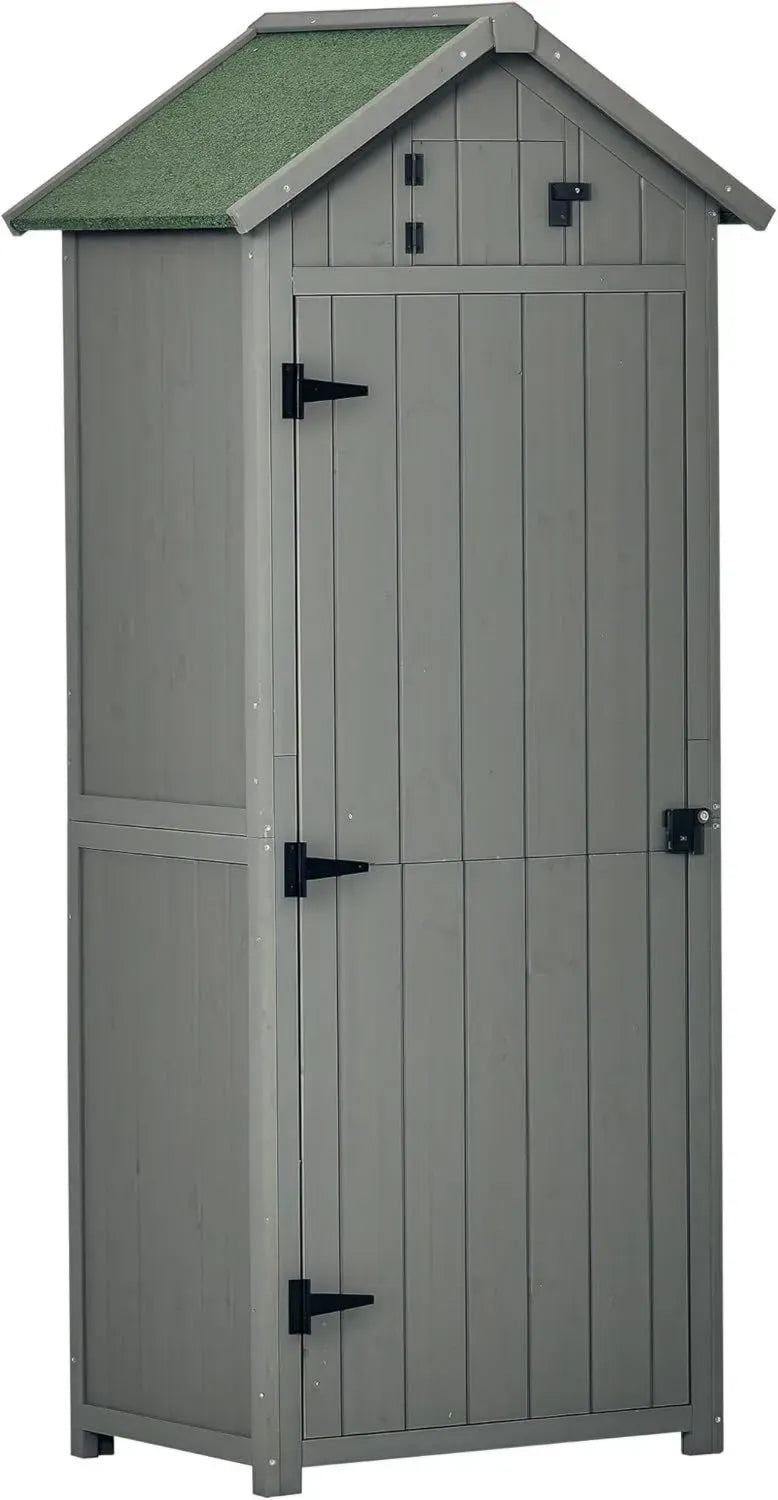 Outsunny Abri de Jardin en Bois avec 3 Étagères et Toit Imperméable, 2 Portes, 77x54x179 cm, Gris