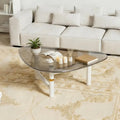 Table basse moderne en verre trempé avec pieds blancs - Triangulaire et compacte pour salon ou bureau - Structure solide en métal, 91 x 74 x 41,5 cm