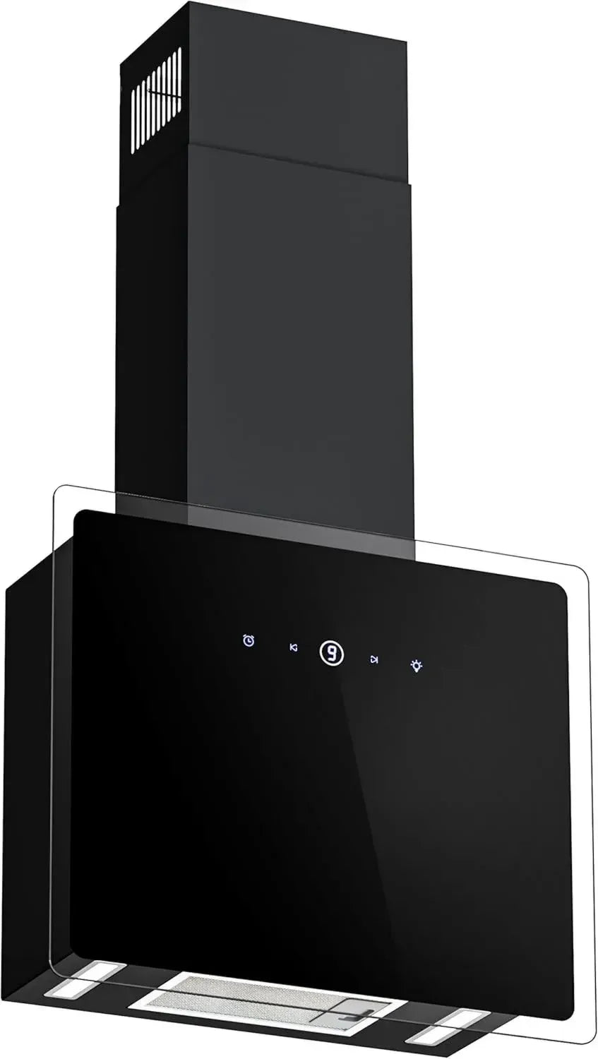 Hotte Murale 60cm FIREGAS, Moteur Économique Sans Balais, 9 Vitesses, Débit 487 m³/h, Filtre CC170, Noir avec Bord Transparent