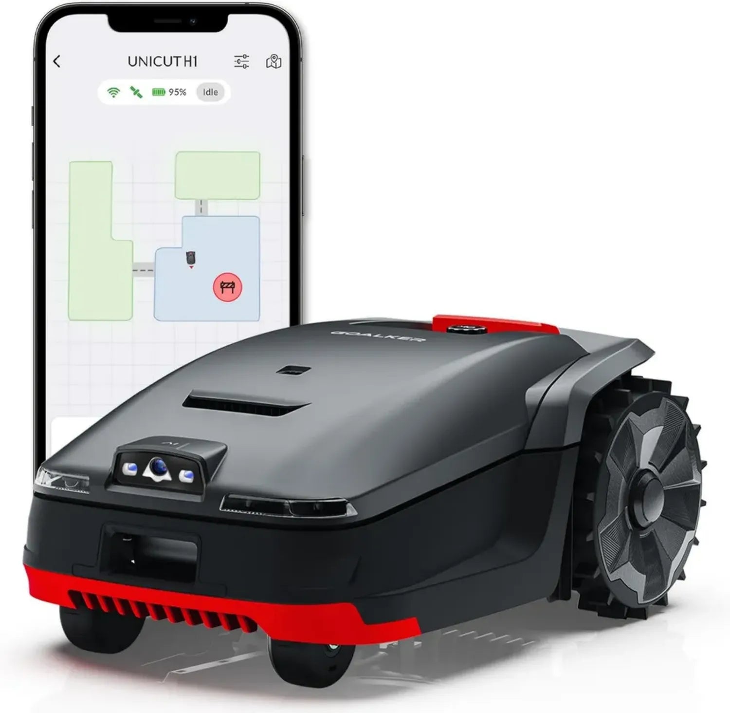 Robot Tondeuse UNICUT H1 avec Technologie RTK et VSLAM, 2000㎡, Contrôle App, Évitement IA, Coupe Bordures Précise, Jusqu'à 45% de Pente