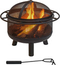 Brasero en Fer Noir avec Grille de Protection et Tisonnier, 52 x 60 cm, pour Jardin et Terrasse