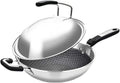 Wok en Acier Inoxydable pour Induction, Antiadhésif, Sans Huile, avec Couvercle Universel