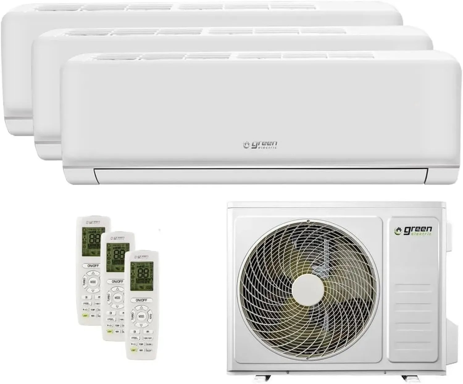 Système de Climatisation Triple Split 9000 + 9000 + 18000 BTU, Wi-Fi, Gaz R32, Classe Énergétique A++/A+, 3 Unités Intérieures, Télécommande Incluse