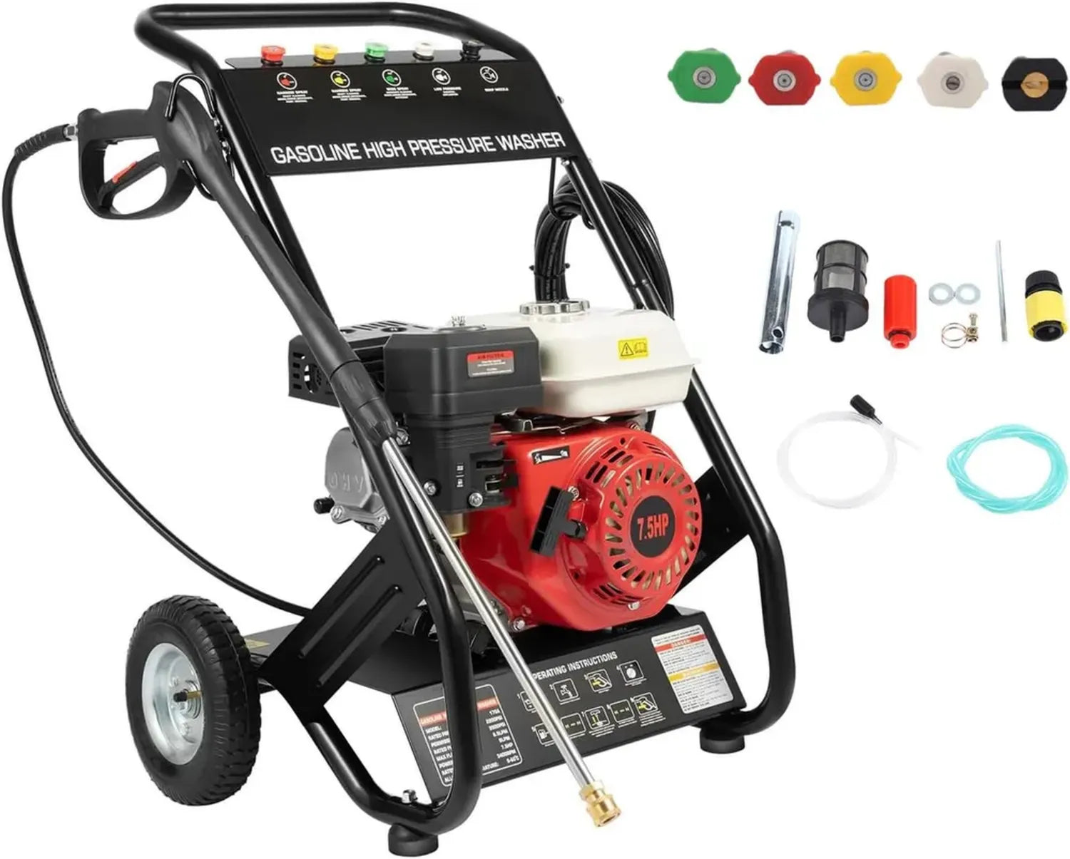 Nettoyeur haute pression à essence 2200 PSI, 2,3 GPM, avec 5 buses, pompe à cames axiale, pistolet et extension