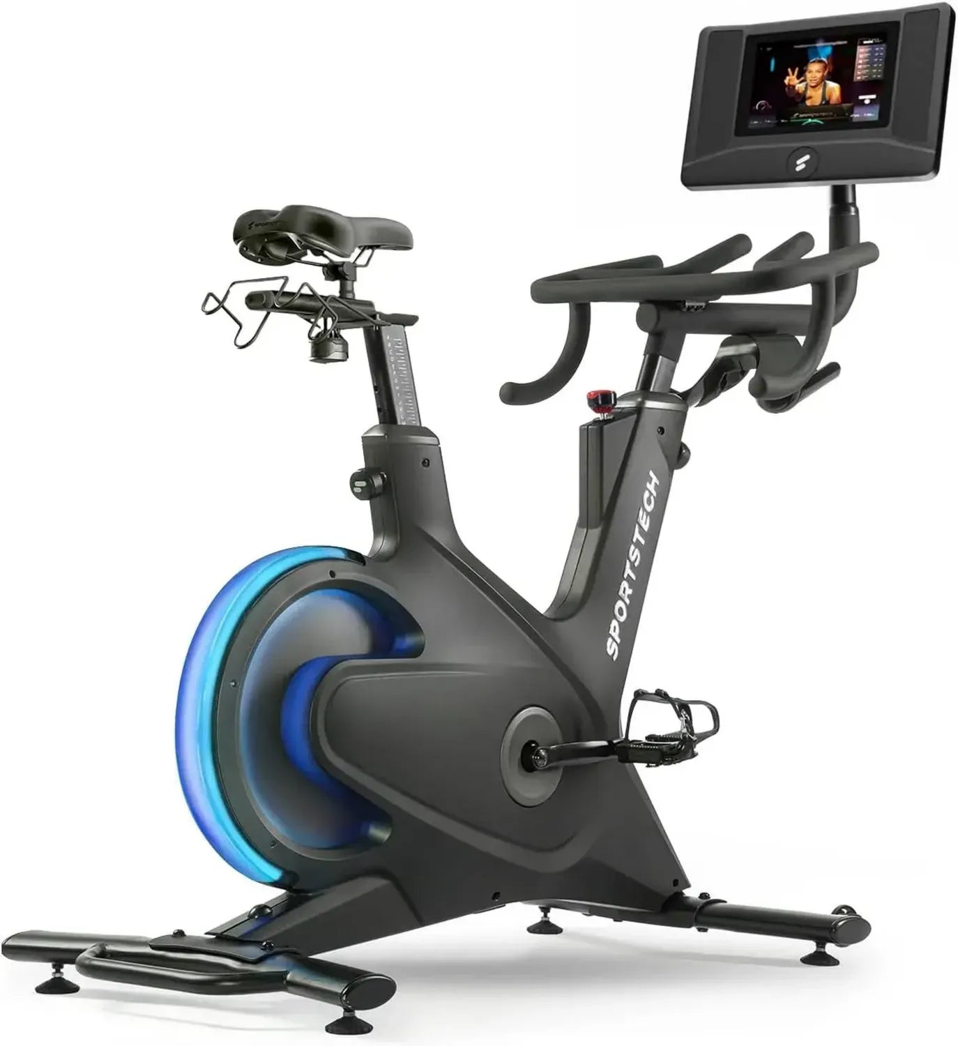 Vélo d'appartement Sportstech avec écran tactile, cours en direct et technologie LED
