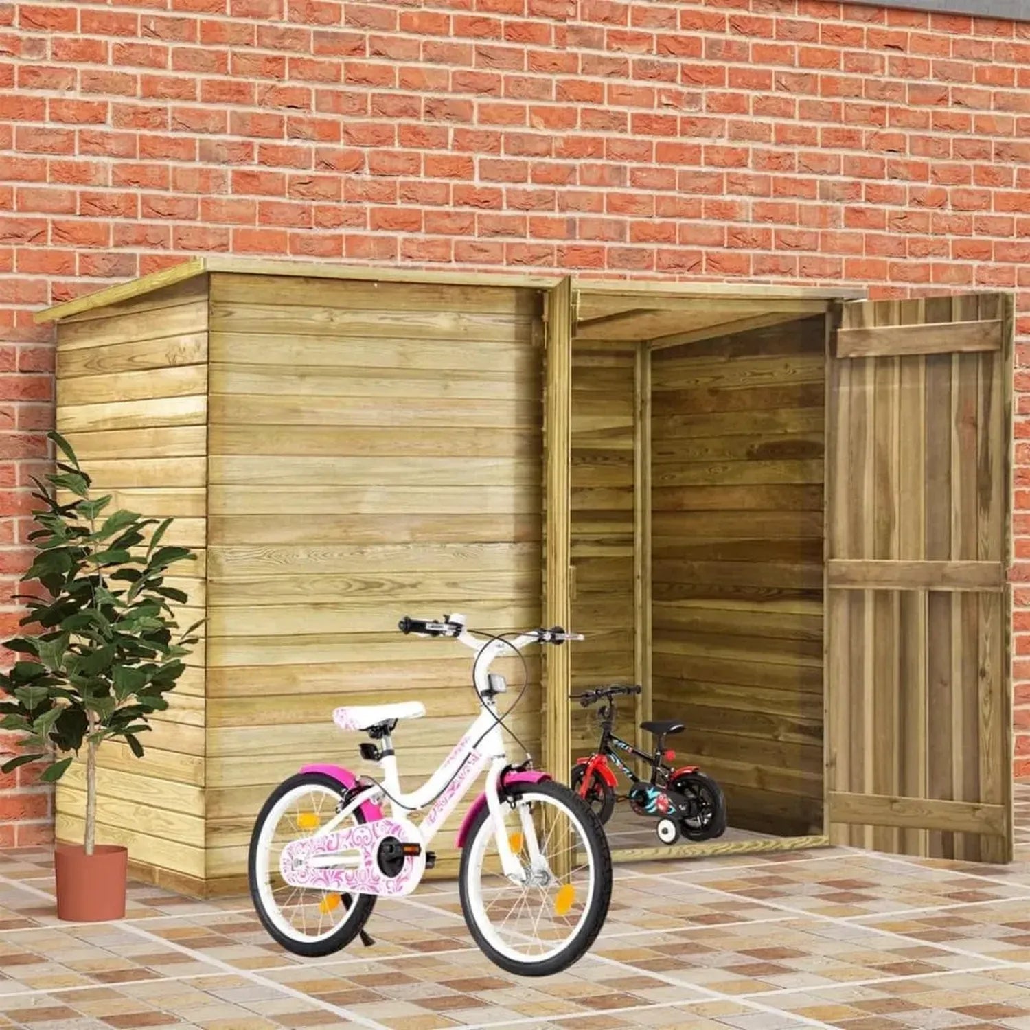 Abri à Vélo en Bois Imprégné 232x110x170 cm avec Porte