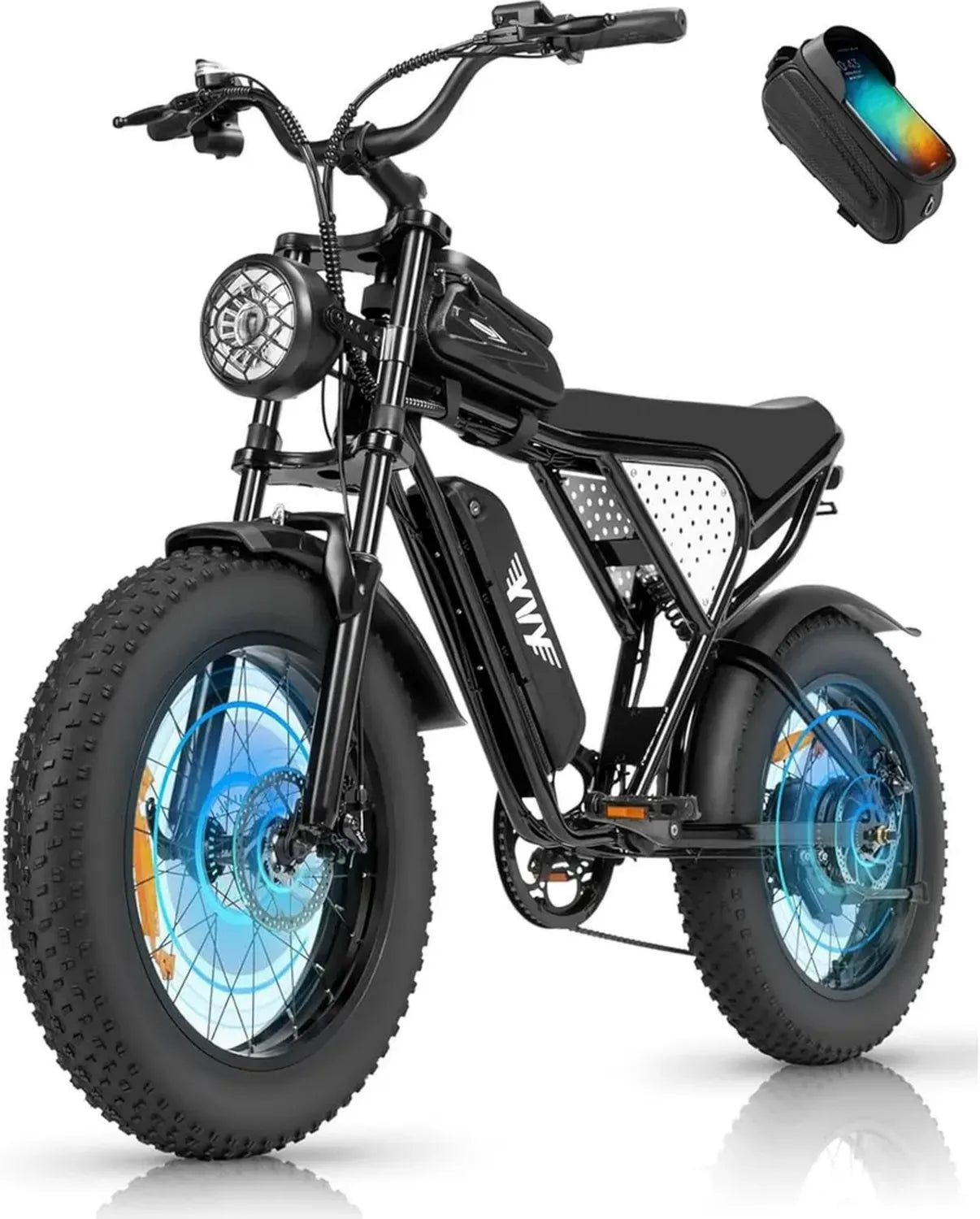Vélo Électrique Fat Bike YVY avec Batterie Amovible, Autonomie Jusqu'à 300km, VTT 7 Vitesses, Double Suspension et Disques, Écran LCD