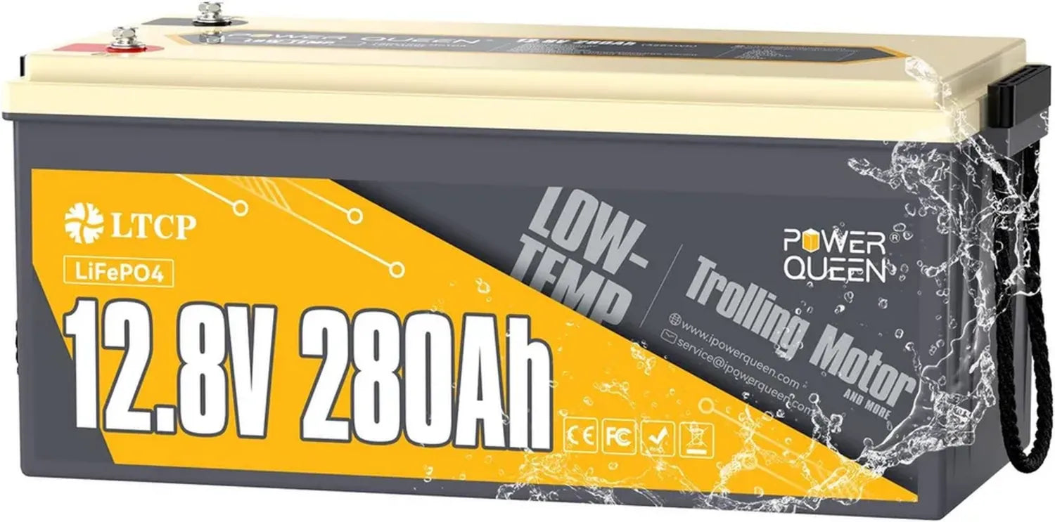 Batterie LiFePO4 12V 280Ah Power Queen - Haute Capacité, 200A BMS, 3584Wh, Spéciale Basses Températures, Idéale pour Camping-Car et Camion