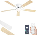 Ventilateur de Plafond Silencieux 132 cm avec LED Dimmable et Télécommande, Design Moderne Blanc/Bois, Moteur DC Réversible