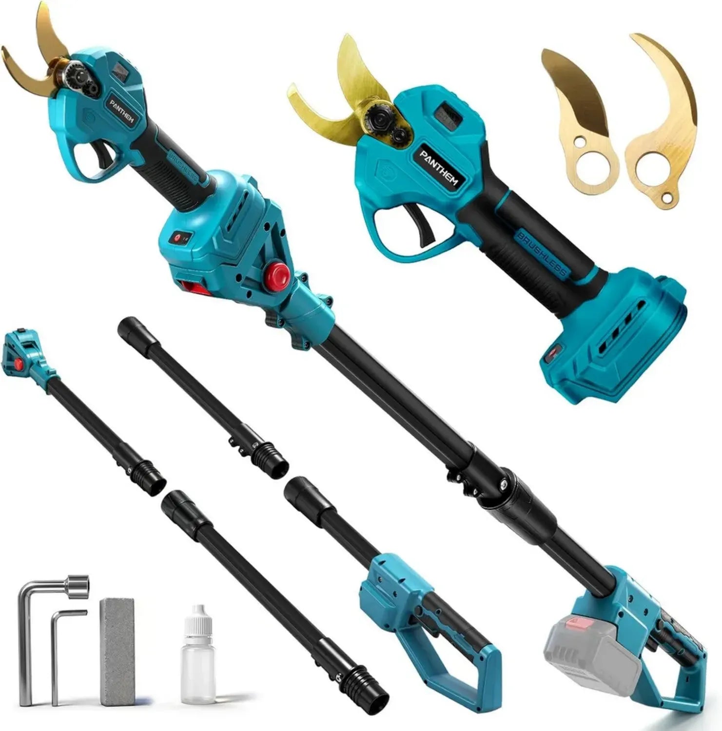 Sécateur Électrique Professionnel Sans Fil 18V Compatible Makita, Lame 45mm avec Perche Télescopique et Écran LCD pour Jardinage et Vigne (Batterie Non Incluse)