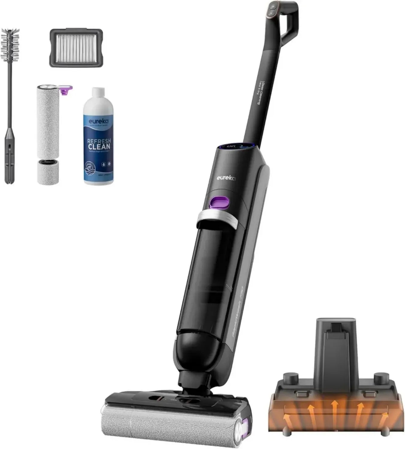 Aspirateur Laveur Eureka RapidWash NEW730 Sans Fil, Aspiration Puissante avec Lavage à l'Eau Chaude, Séchage Rapide et Design Compact, Autonomie de 40 Minutes