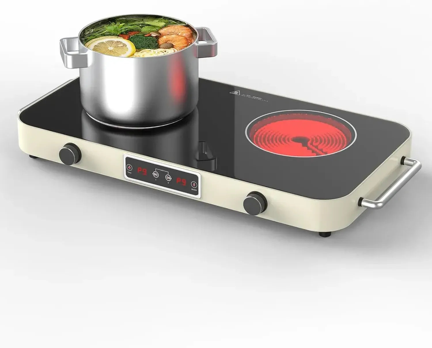 Plaque de Cuisson Vitrocéramique 2 Zones 2200W - 9 Niveaux de Température avec Minuterie, Réchaud Électrique Portable pour Camping-car