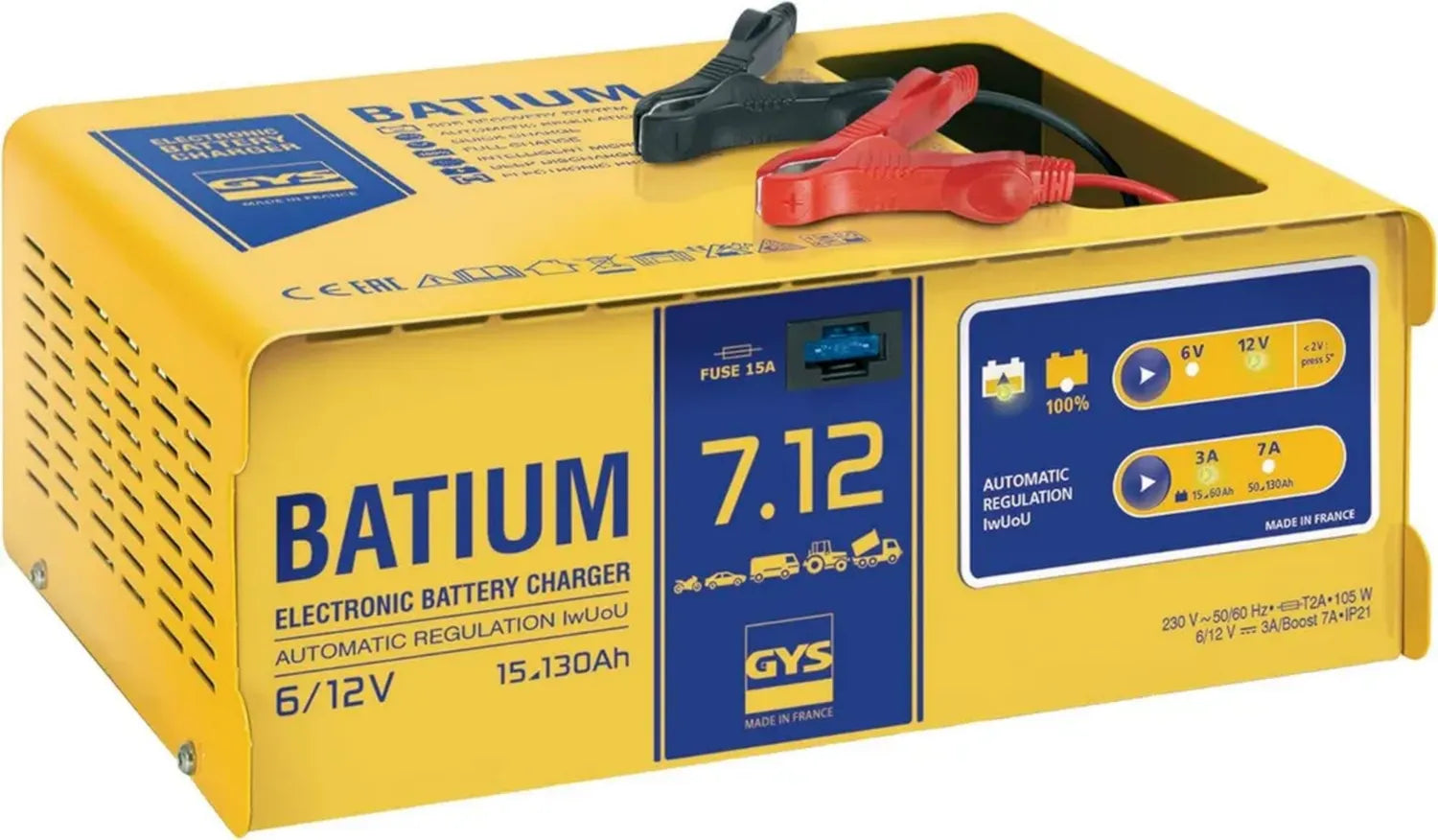 Chargeur de Batterie GYS 105W pour Véhicules: Voitures, Camions, Motos - À Partir de 15Ah