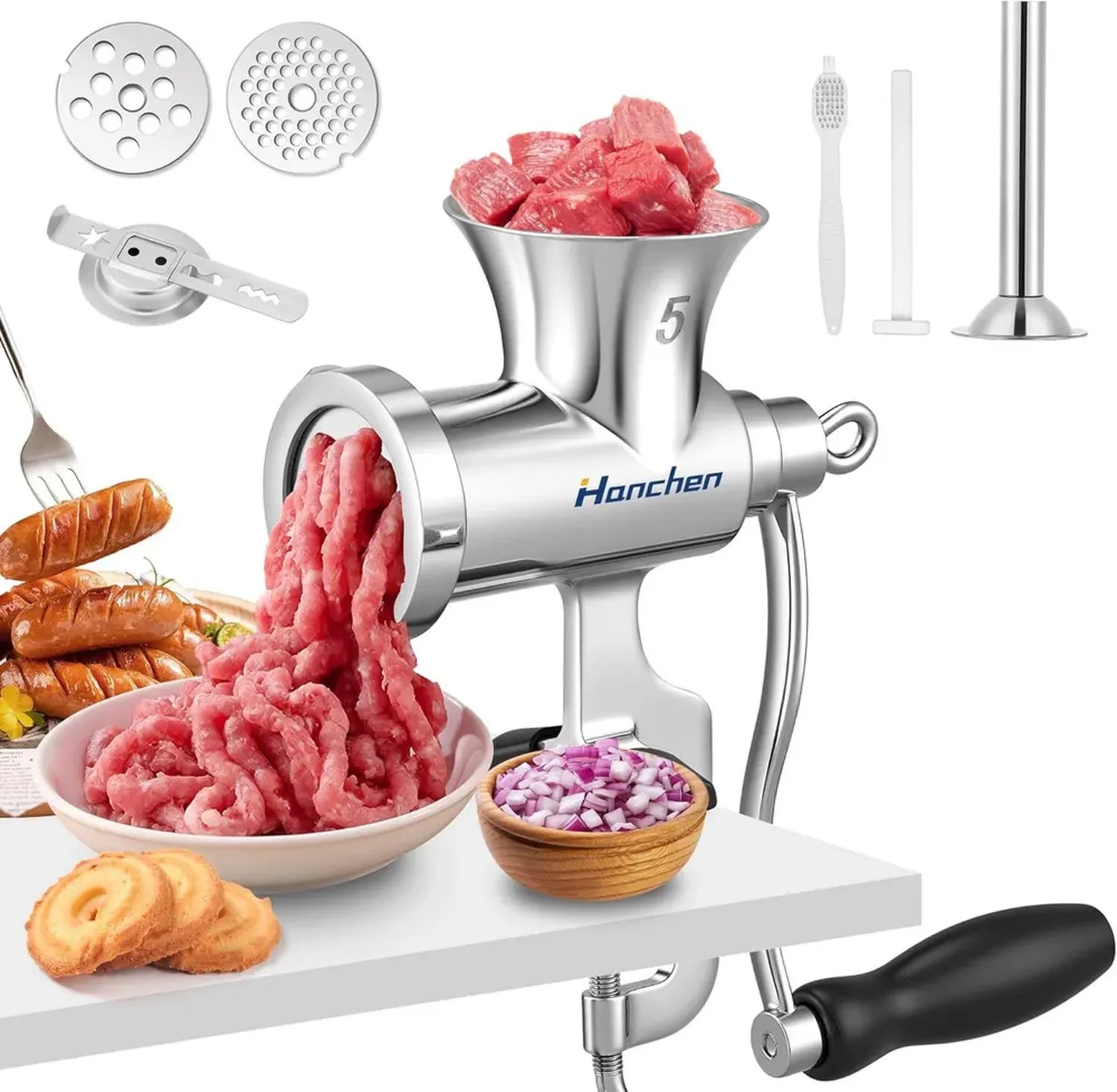 Hachoir à Viande Manuel Hanchen en Acier Inoxydable avec Remplissage pour Saucisses