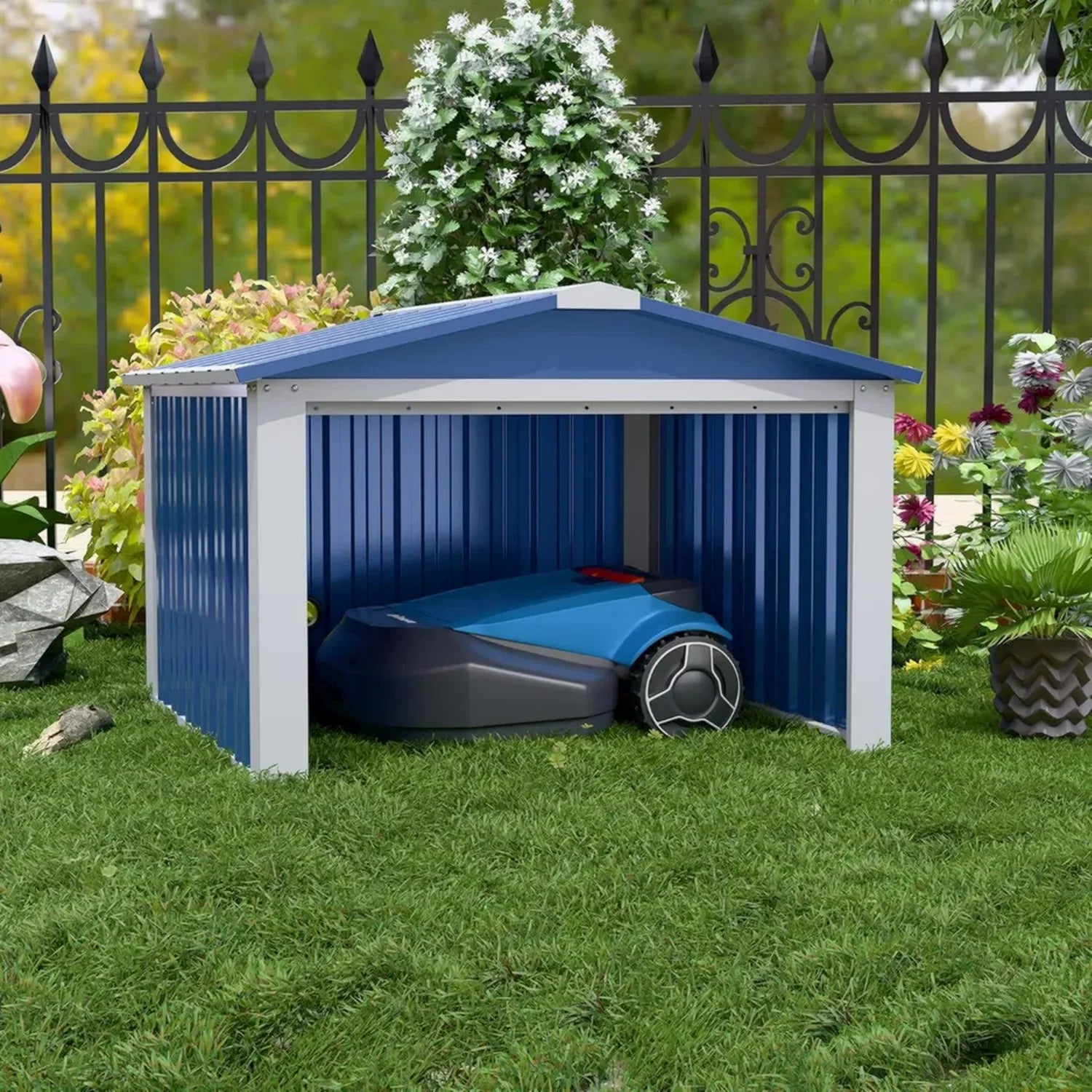 Abri Mural en Métal pour Tondeuse Robot, 62x90,5x88,8 cm, Garage Extérieur Polyvalent
