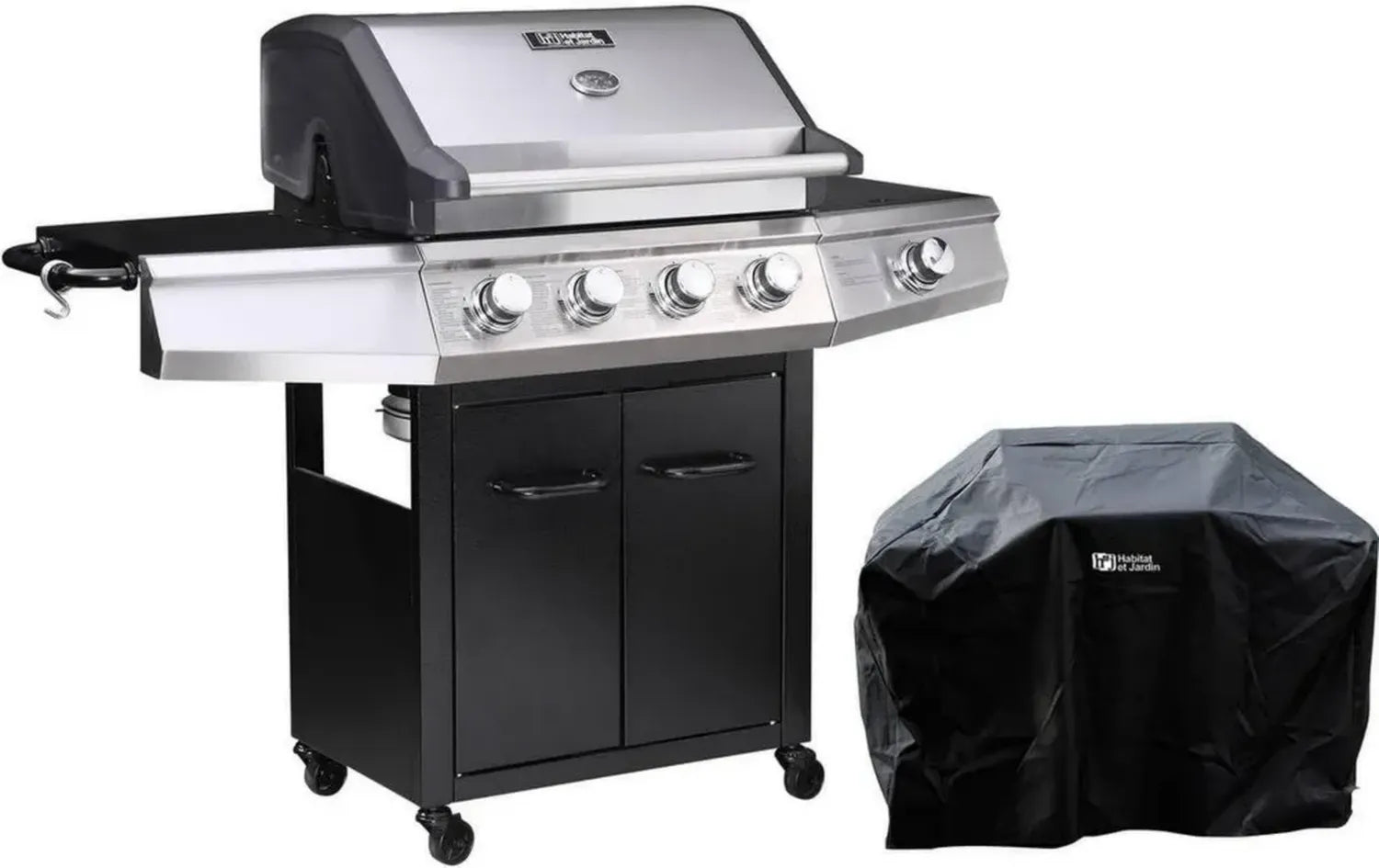 Barbecue à Gaz 5 Brûleurs avec Housse - Puissance 15,2 kW - Noir
