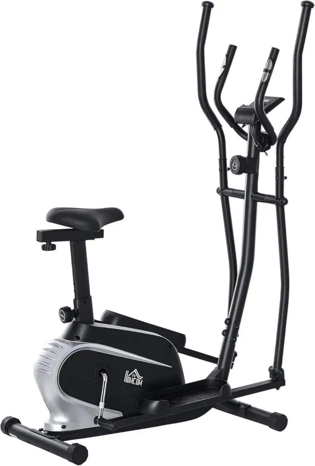 HOMCOM Vélo Elliptique 2 en 1 avec Écran LCD, Résistance et Hauteur Réglables, Acier Noir