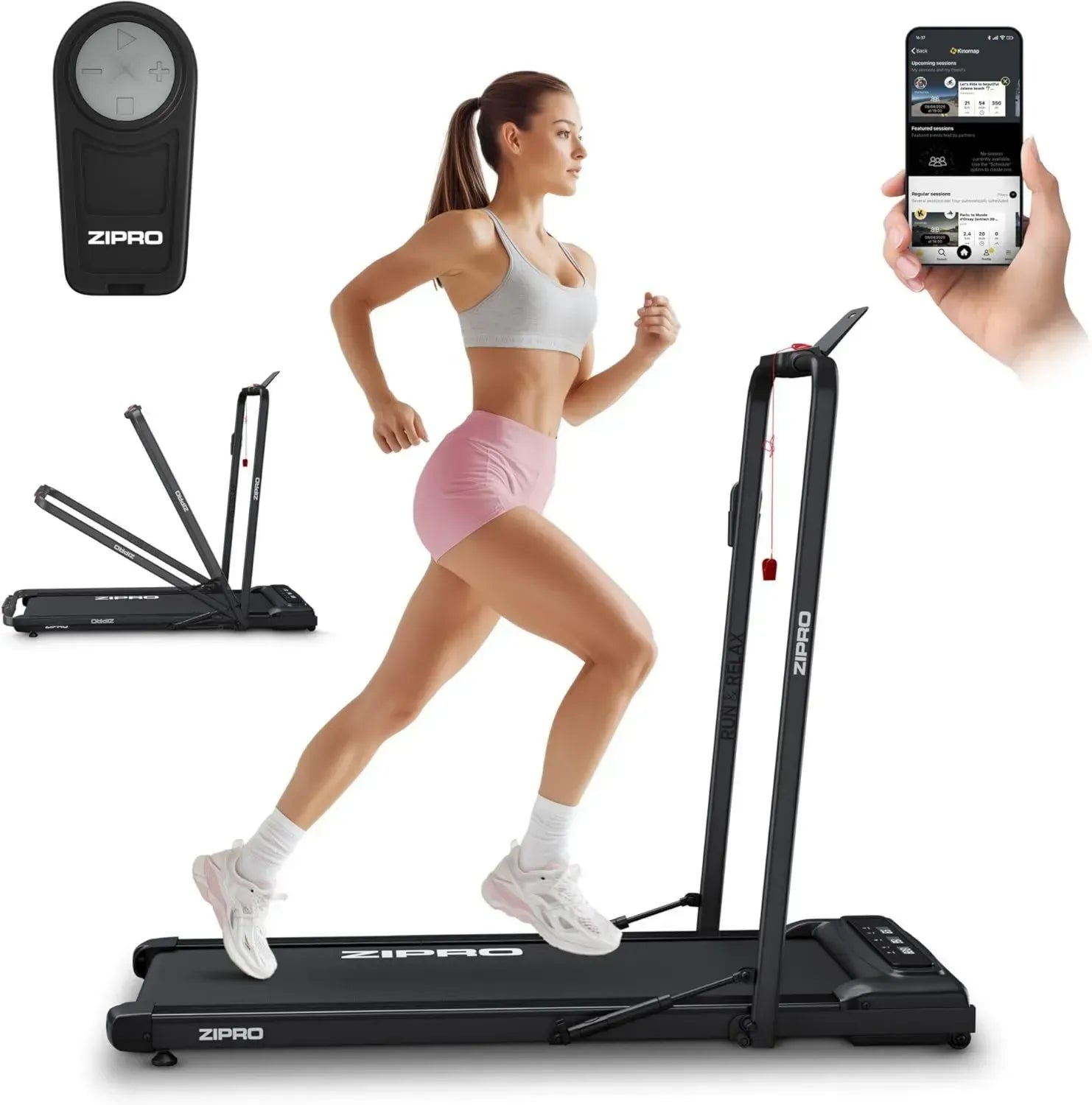 Tapis de Marche ZIPRO Newlite Pliable, Vitesse Ajustable 1-10 km/h, Écran LED, Amorti Confort, Moteur Silencieux, Capacité 110 kg