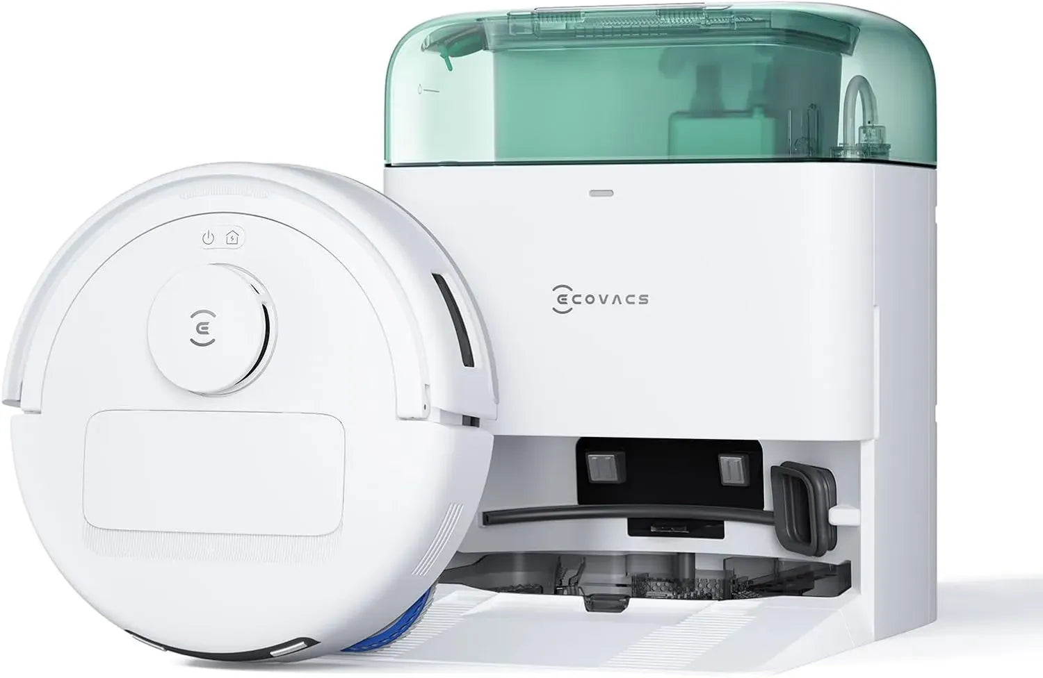 Aspirateur Robot ECOVACS DEEBOT Mini Vert, 8000 Pa, ZeroTangle 2.0, TrueMapping 2.0, Séchage 45°C, Vidage Automatique, Lavage Profond Intelligent, Nettoyage Automatique