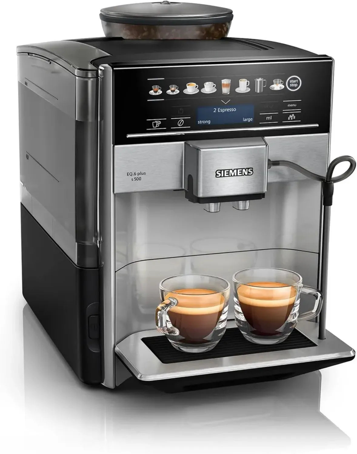 SIEMENS Machine à Café Automatique EQ6 Plus S500 avec Écran Tactile, Système de Lait Nettoyage Automatique, 12 Variétés de Boissons, Broyeur Céramique
