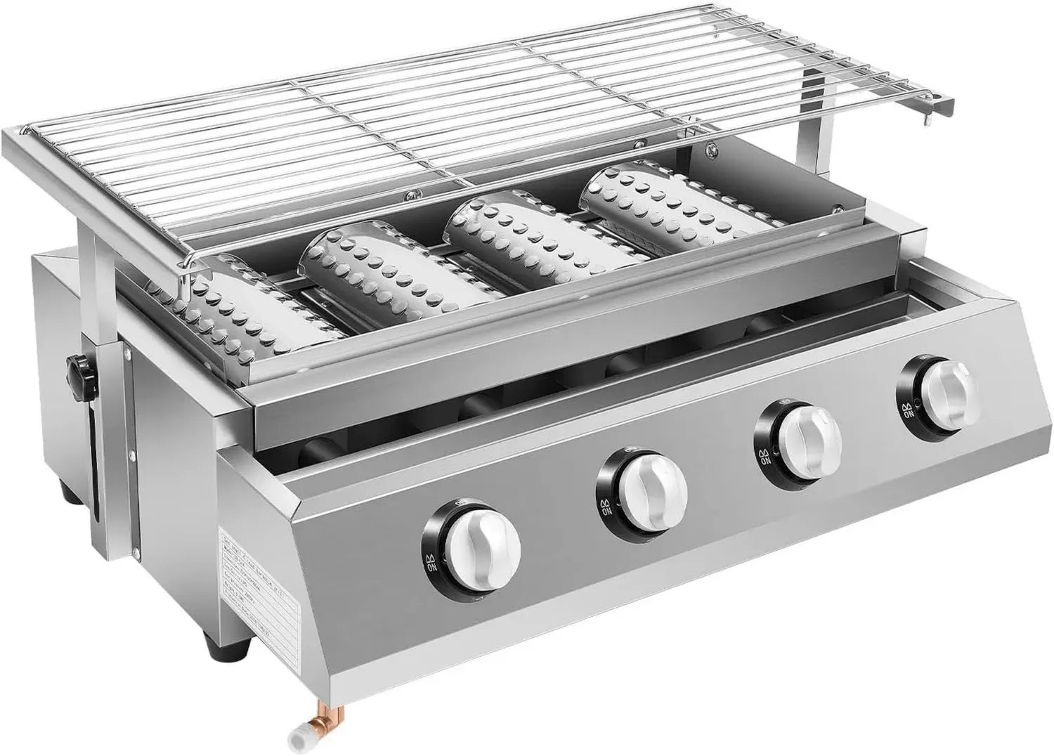 Barbecue à gaz 4 brûleurs en inox avec couvercle - Compact et portable