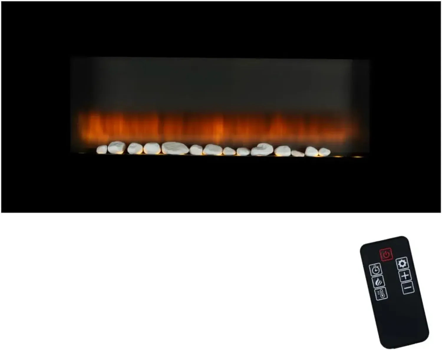 Cheminée Électrique Murale LED avec Effet Flamme 2000W - Télécommande et Minuterie Incluses - Vancouver Modèle Noir
