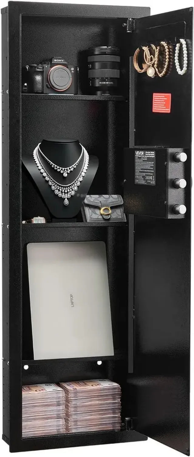 Armoire de Sécurité Murale VEVOR pour Armes à Feu, Sécurisée par Code et Clé, Acier Renforcé avec Étagères Ajustables et Porte-clés, 4 Niveaux