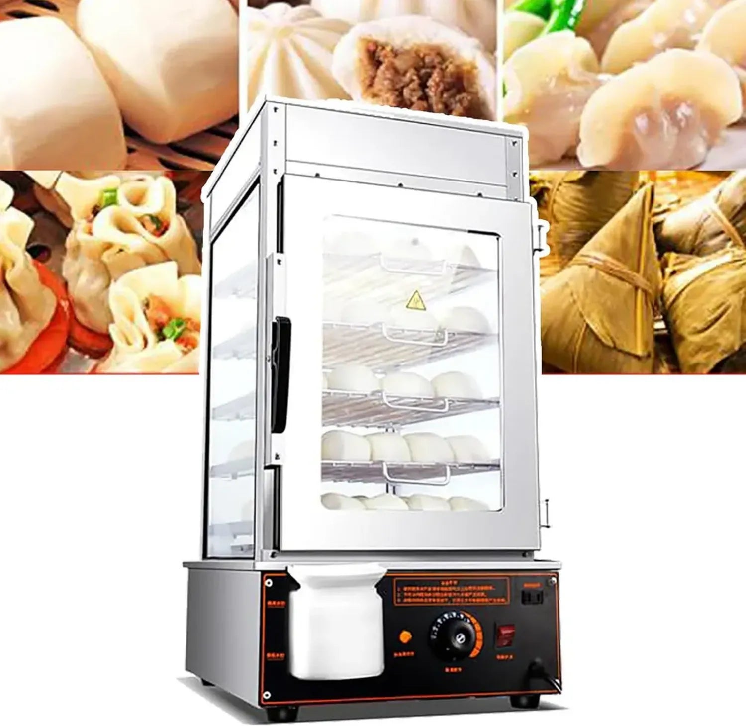 Cuiseur à vapeur professionnel 5 niveaux pour chignons, température ajustable 30-110°C, idéal pour buffets et restaurants