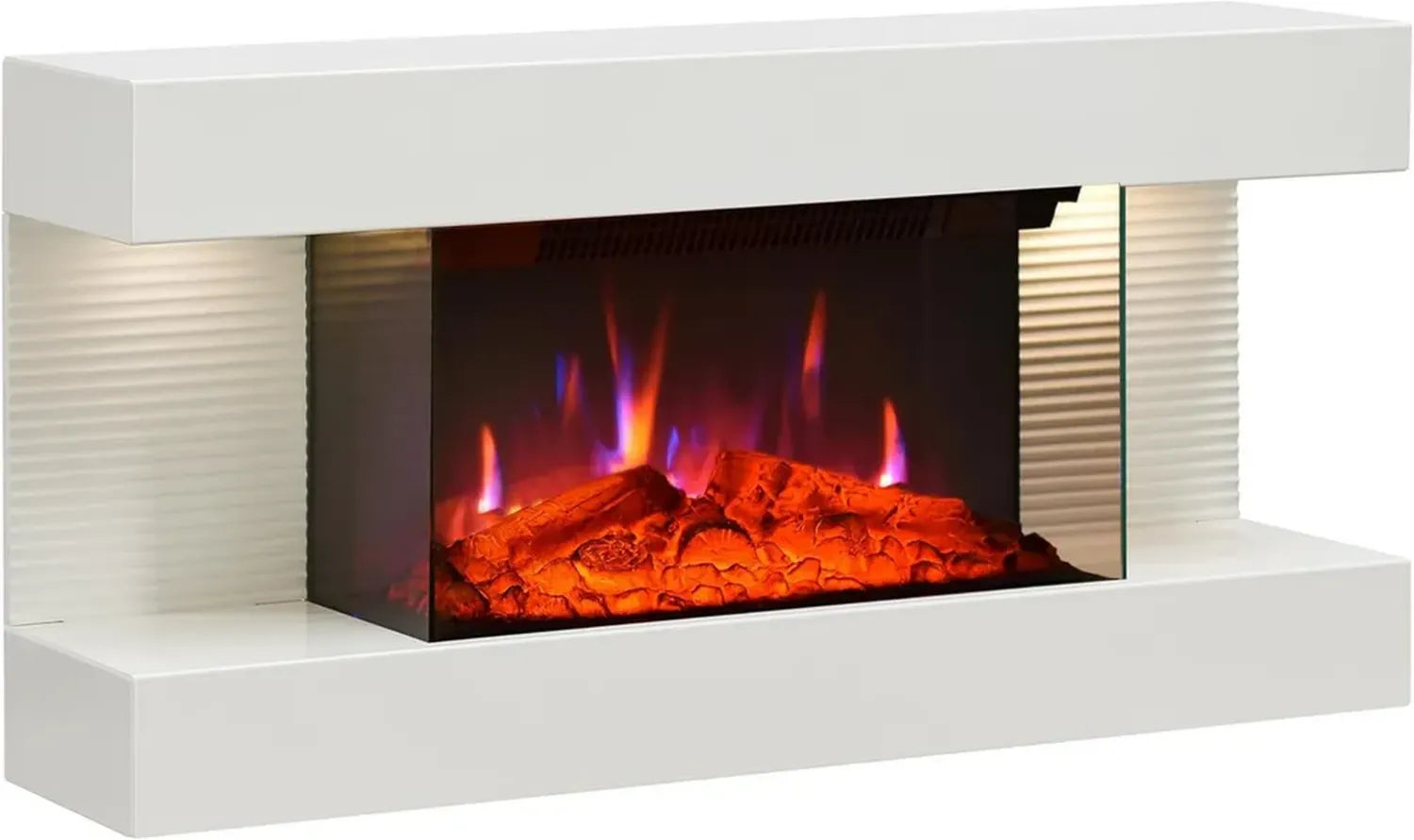Cheminée Électrique Murale 3D avec Télécommande et Thermostat, 1800W, Blanc