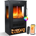Cheminée Électrique KESSER avec Effet de Flamme LED, 9 Modes, Télécommande et WiFi, 900/1800W, Noir