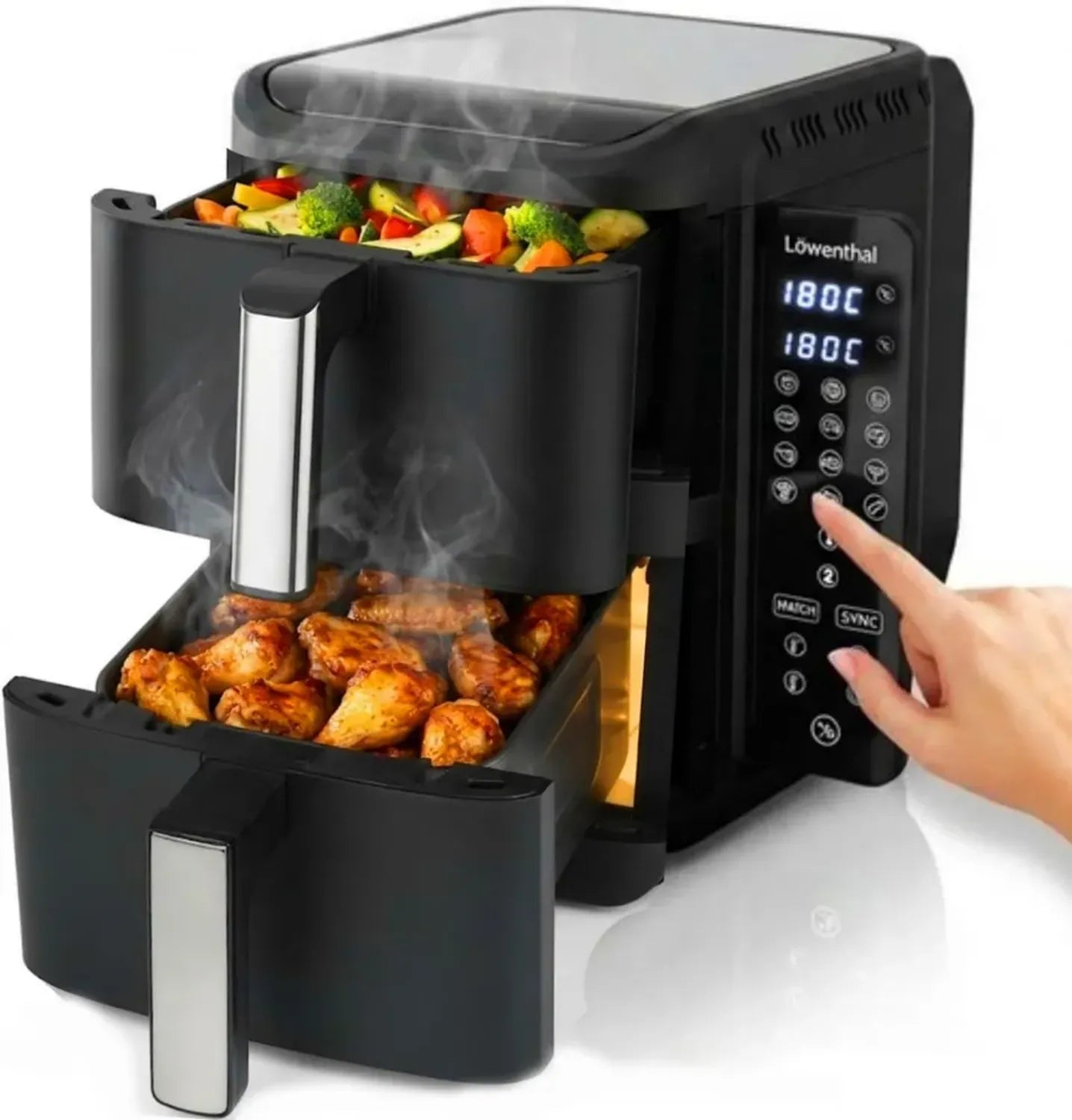 Friteuse à Air Chaud Dual XL Löwenthal 11L, Écran Tactile, 2800W, 12 Programmes, Noir