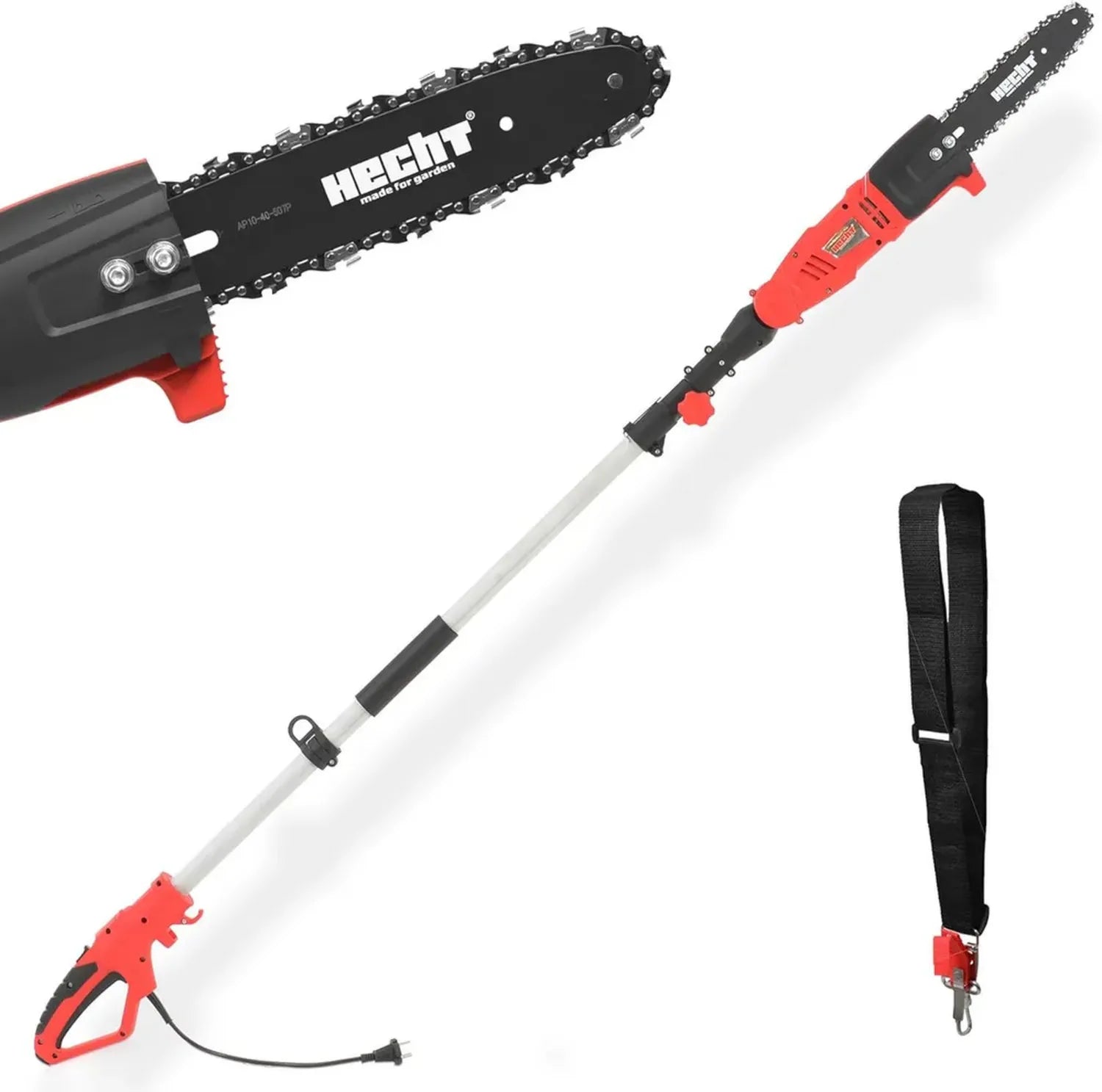 Scie à Élaguer Électrique Hecht 971W - 750W, Lame 24cm, Hauteur Max 4m, Sangle Incluse