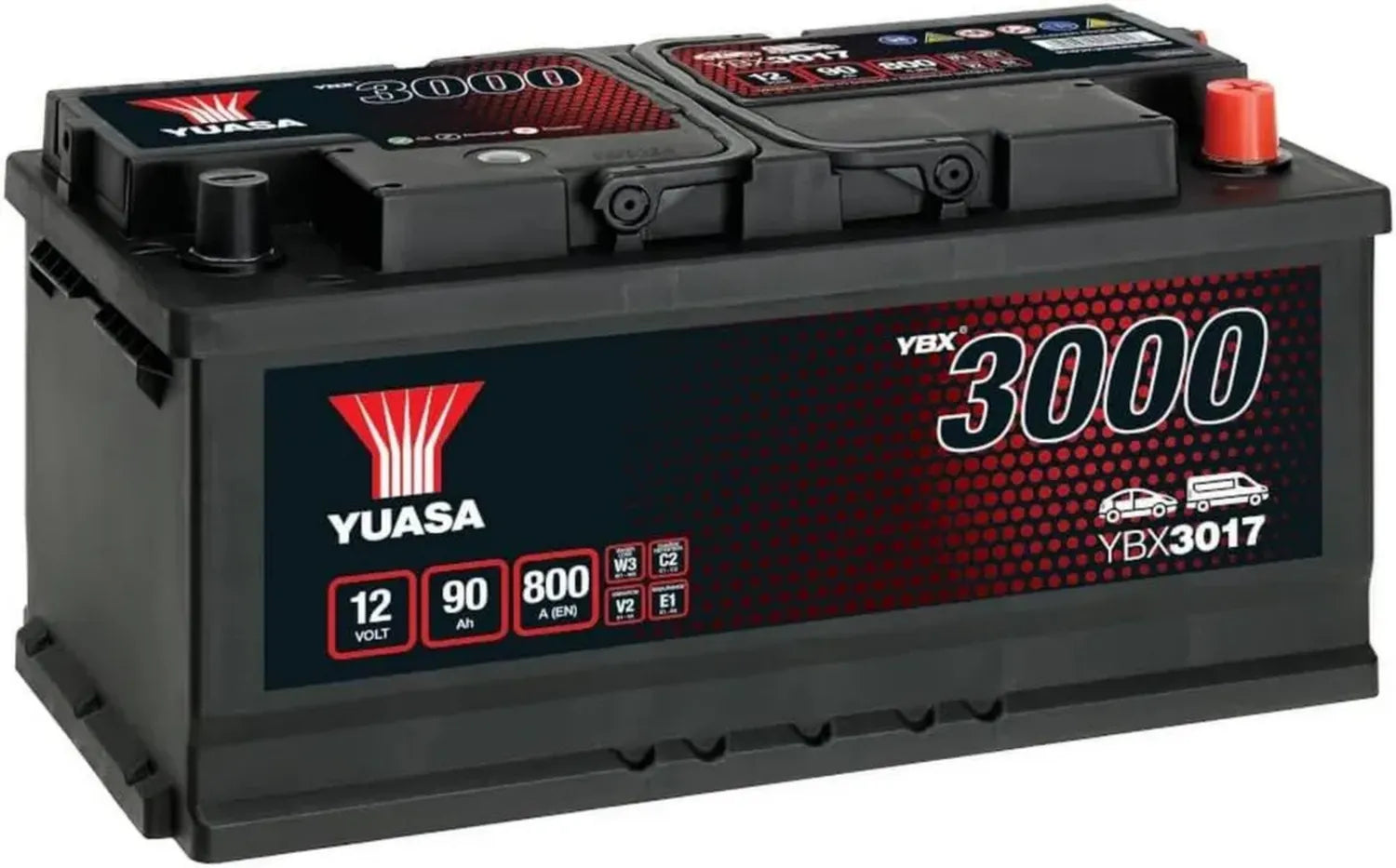 Batterie YUASA 90Ah 800A YBX3017 Compatible Mercedes, Opel, BMW