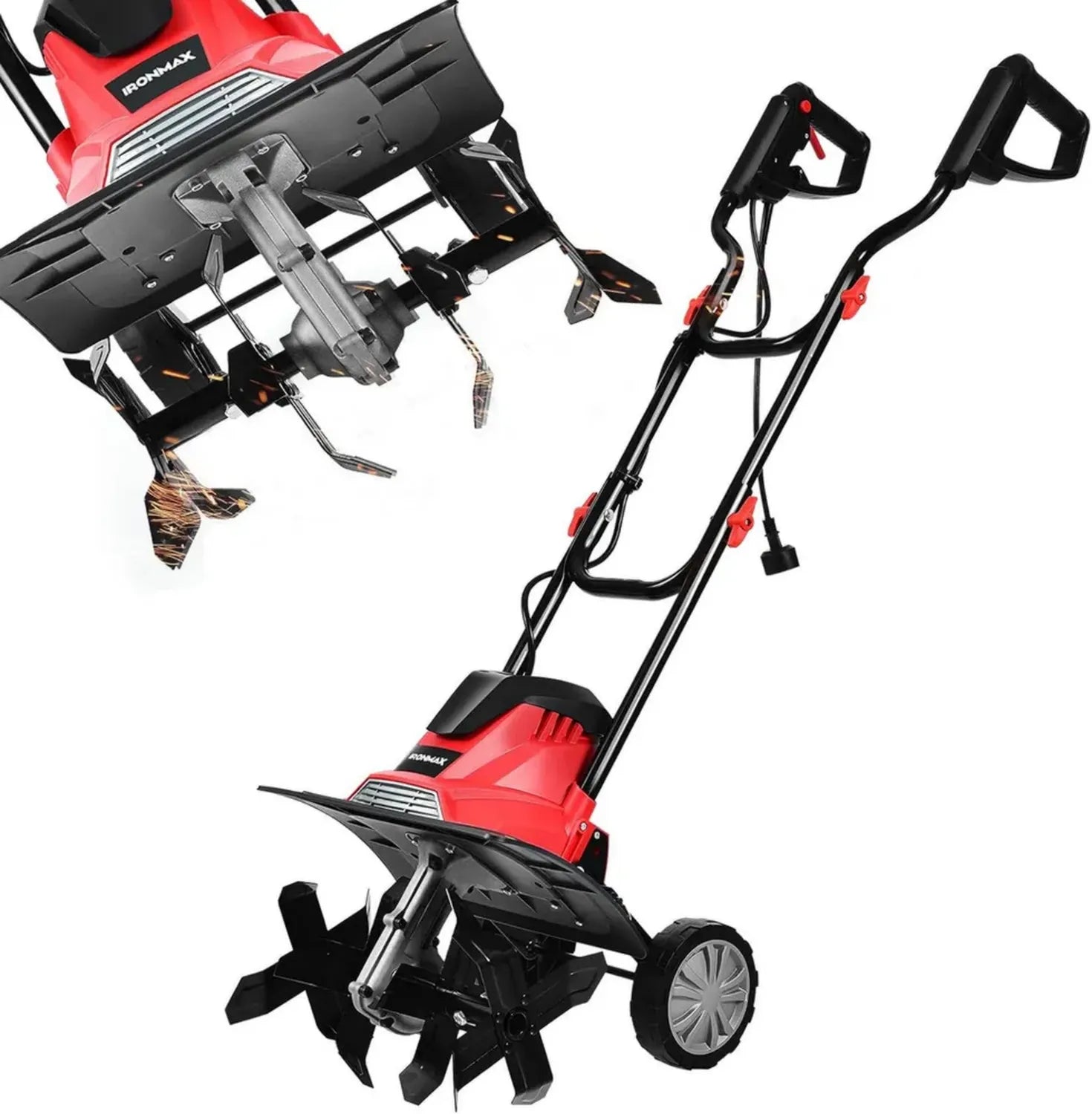 Motobineuse Électrique Puissante 1200W, 35CM Large, Poignée Pliante, Roues Réglables, Idéale pour Jardinage
