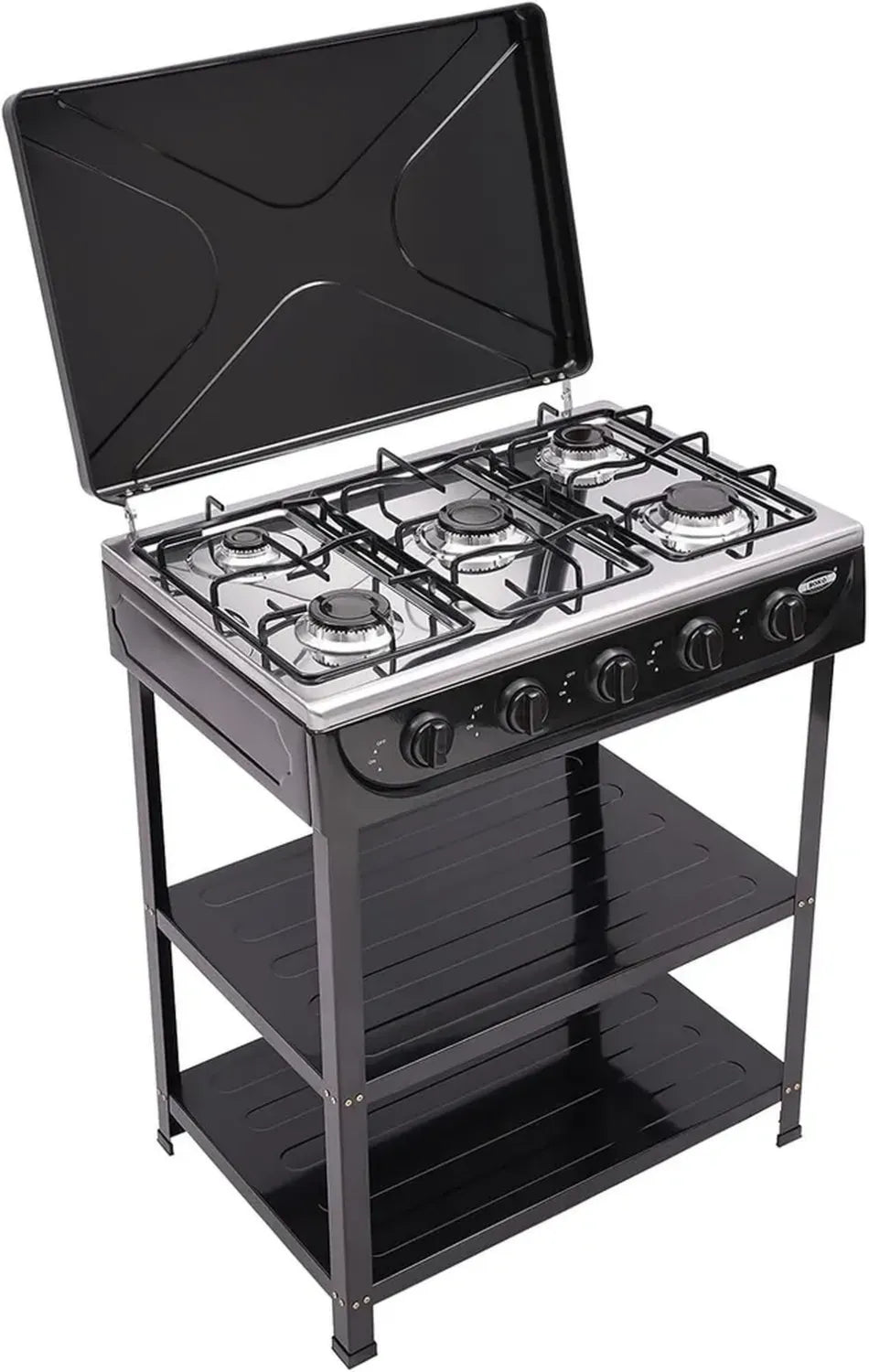 Cuisinière à Gaz Naturel 5 Feux avec Étagère Double et Couvercle