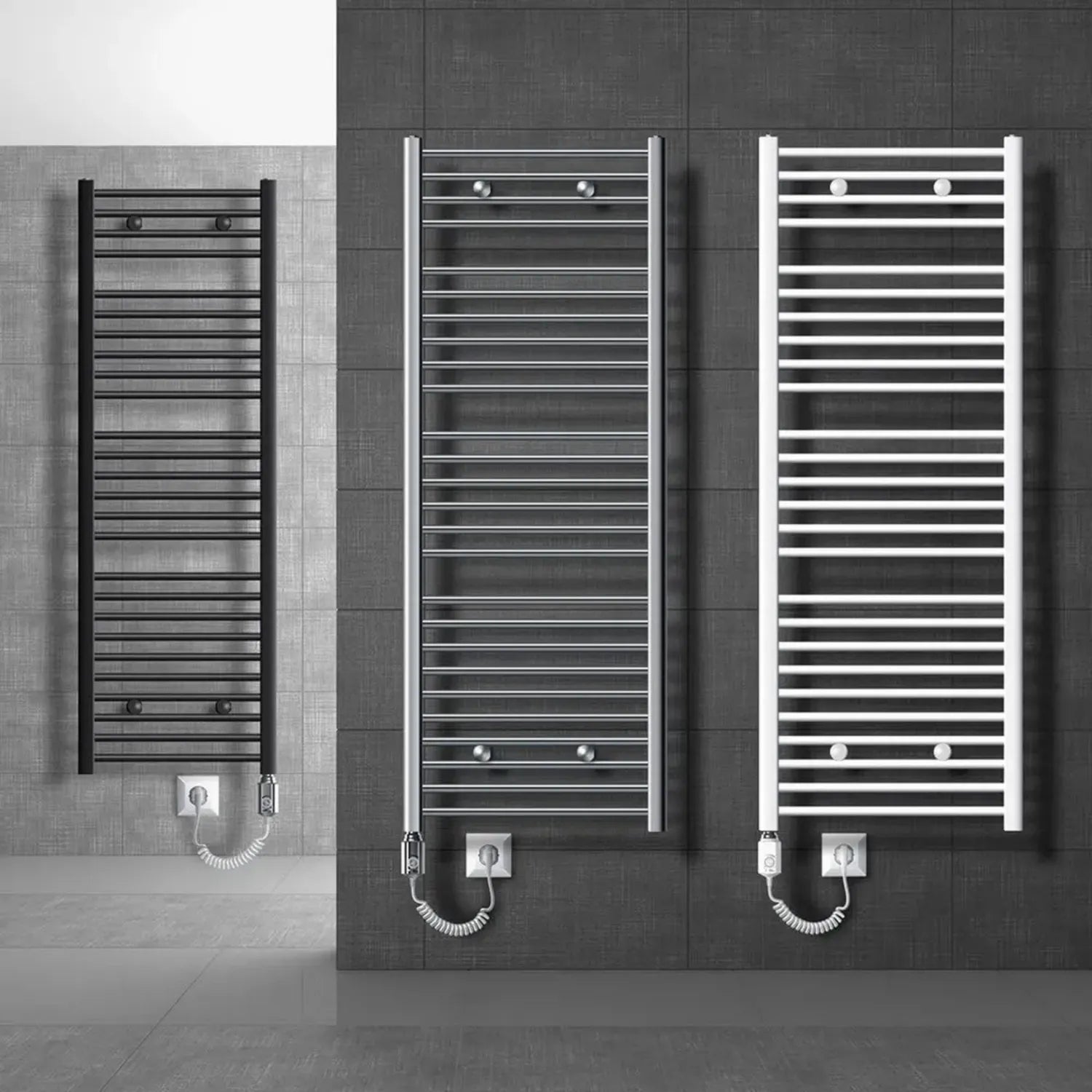 Radiateur Électrique 900W ECD Germany Blanc avec Kit Montage - Sèche-Serviettes Sahara Mural pour Salle de Bain