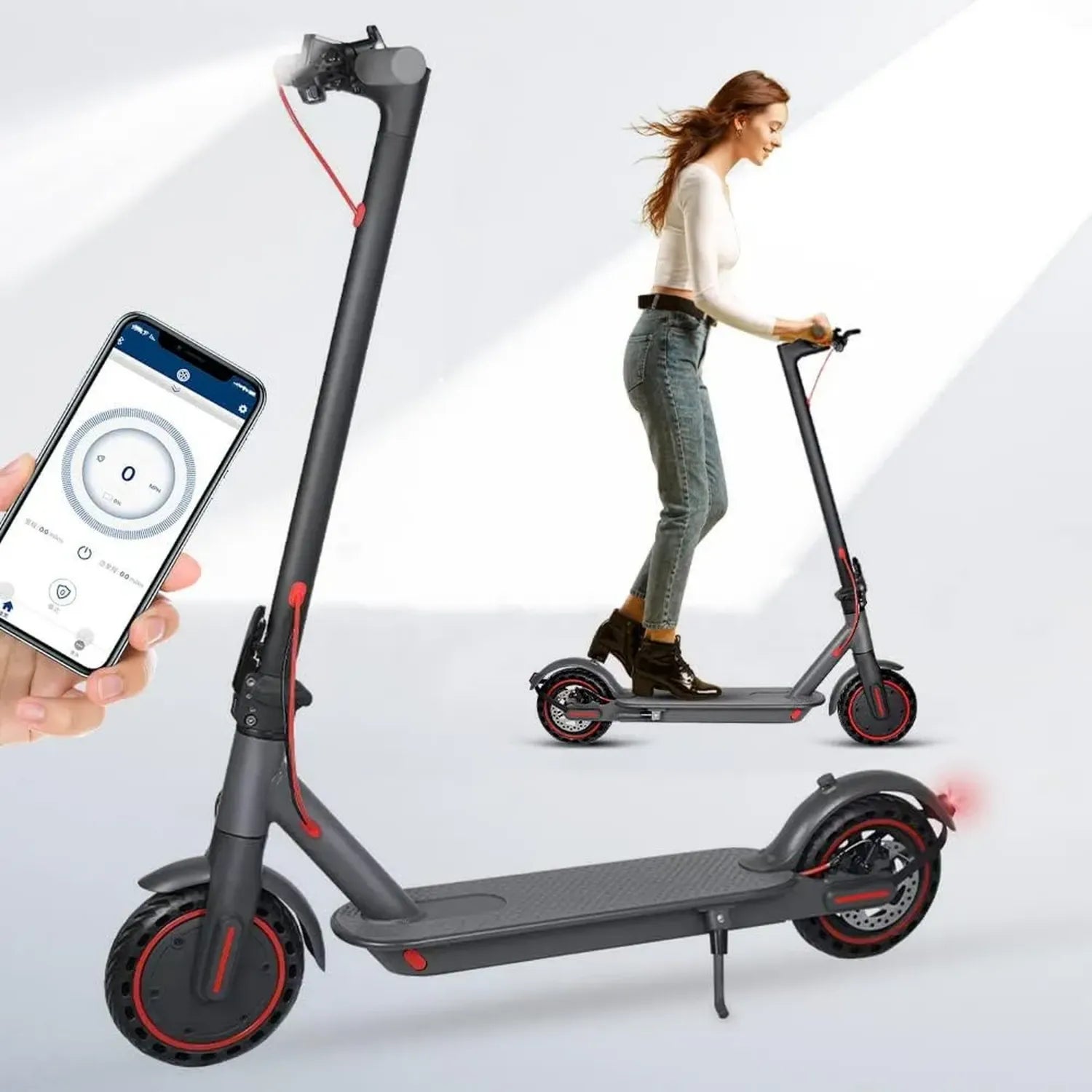 Trottinette électrique adulte 350W, autonomie 30 km, pneus alvéolés, double frein, pliable