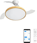Ventilateur Plafond Moderne avec Lumière LED et Télécommande, Bois Clair, WiFi, 40W, Ø108 cm, Pales Rétractables, 3 Modes d'Éclairage, Réversible Été-Hiver