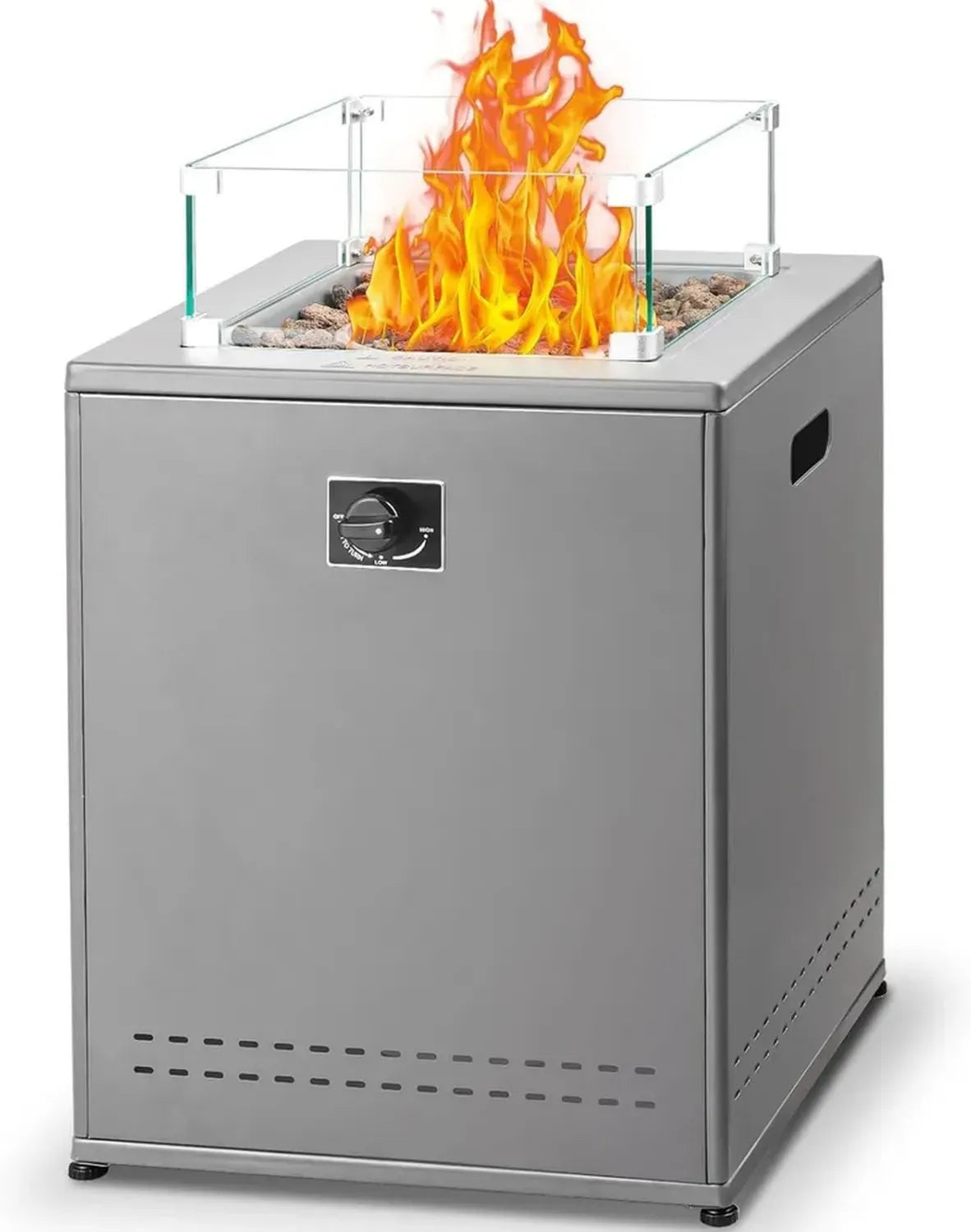 Table de Chauffage au Propane avec Pierres Volcaniques et Pare-Brise - Carrée 50,8 cm pour Extérieur
