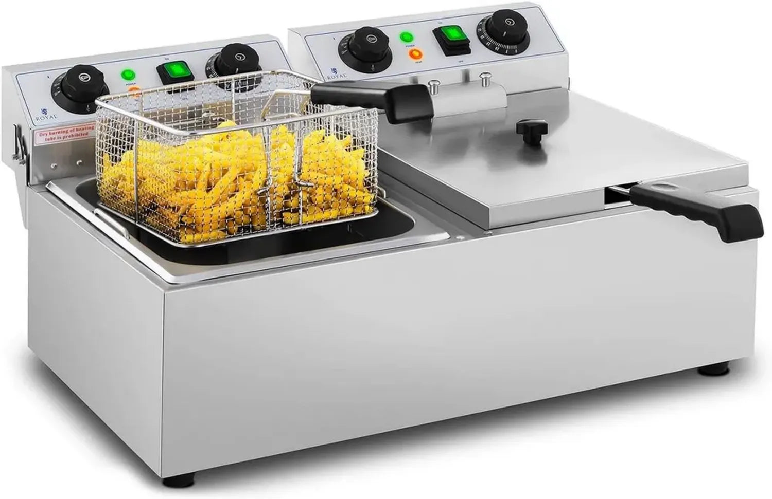 Double Friteuse Électrique Professionnelle avec Minuterie 2x10L - Royal Catering