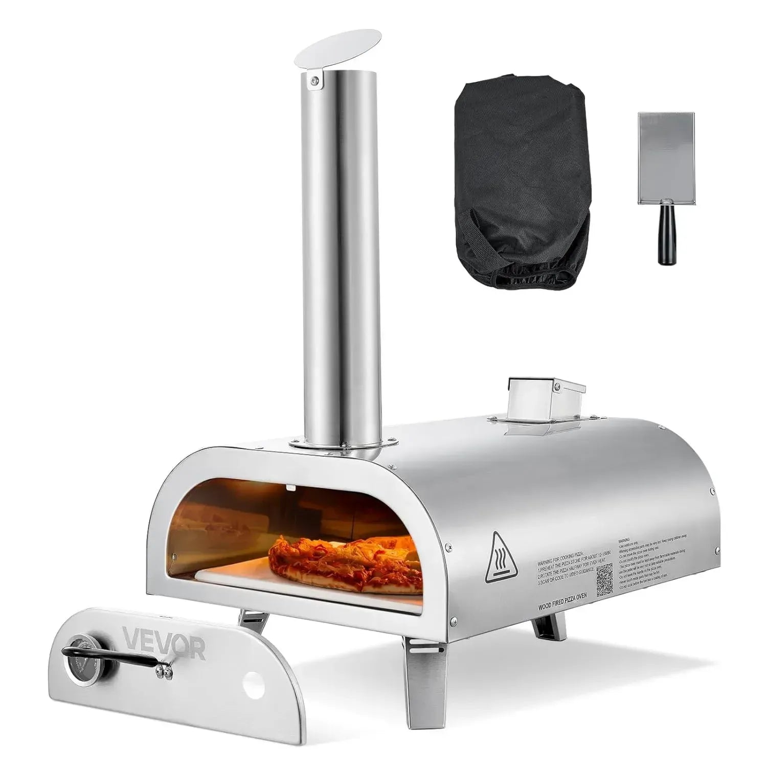 Four à pizza portable 12 pouces en acier inoxydable avec thermomètre et accessoires
