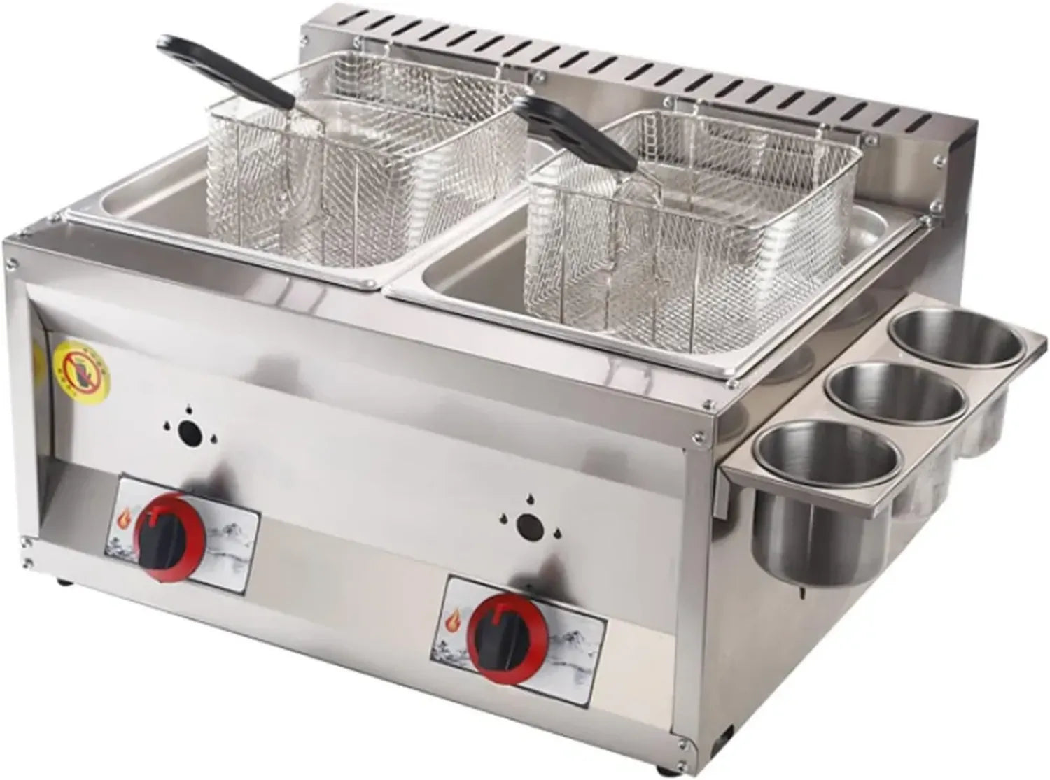 Friteuse à Gaz Double Cylindre 20L en Acier Inoxydable - Parfaite pour Cuisine Professionnelle et Domestique avec Panier pour Frites et Poulet