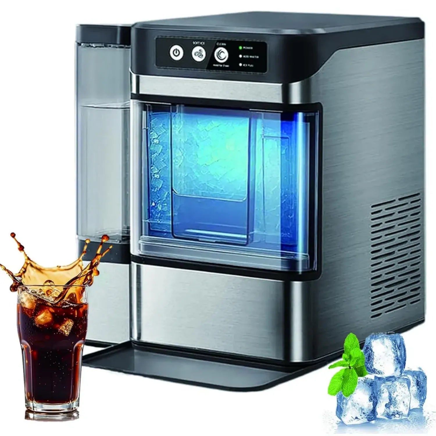 Machine à Glaçons Nugget Portable 17kg/jour, Réservoir 3L en Acier Inoxydable, Auto-Nettoyante pour Maison et Bureau