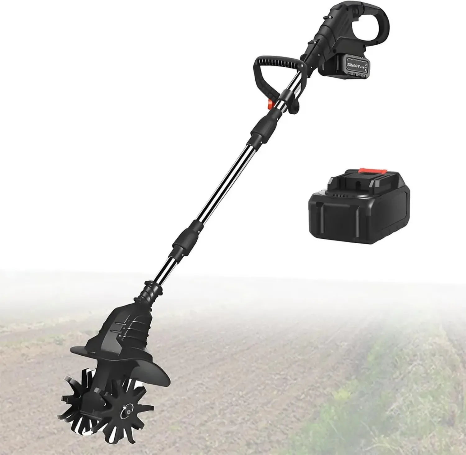 Motoculteur Électrique Sans Fil 21V, Bineuse de Jardin 25cm x 20cm, Modèle Noir 4 Lames 1 Batterie