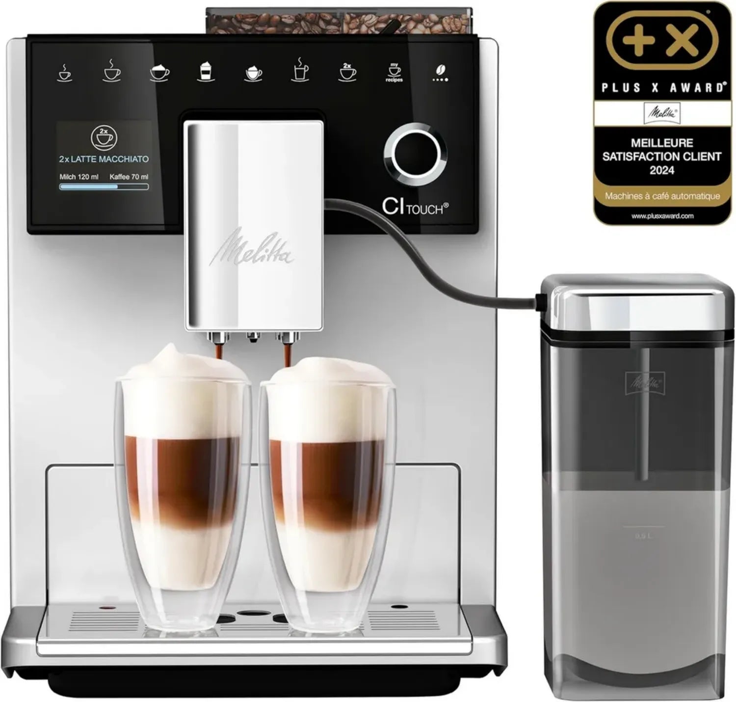 Melitta CI Touch Argent - Machine à Café Automatique avec Double Réservoir à Grains et Fonction Mémoire, Silencieuse, 1400W