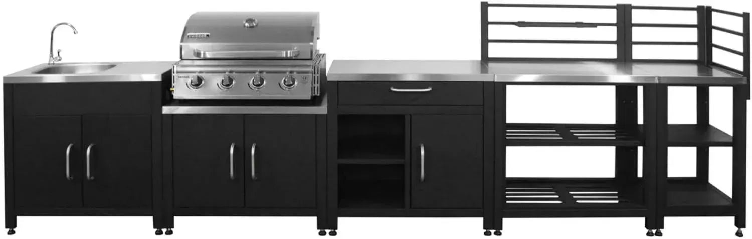 Ensemble de Cuisine Extérieure en Acier Inoxydable avec Barbecue à Gaz 4 Brûleurs