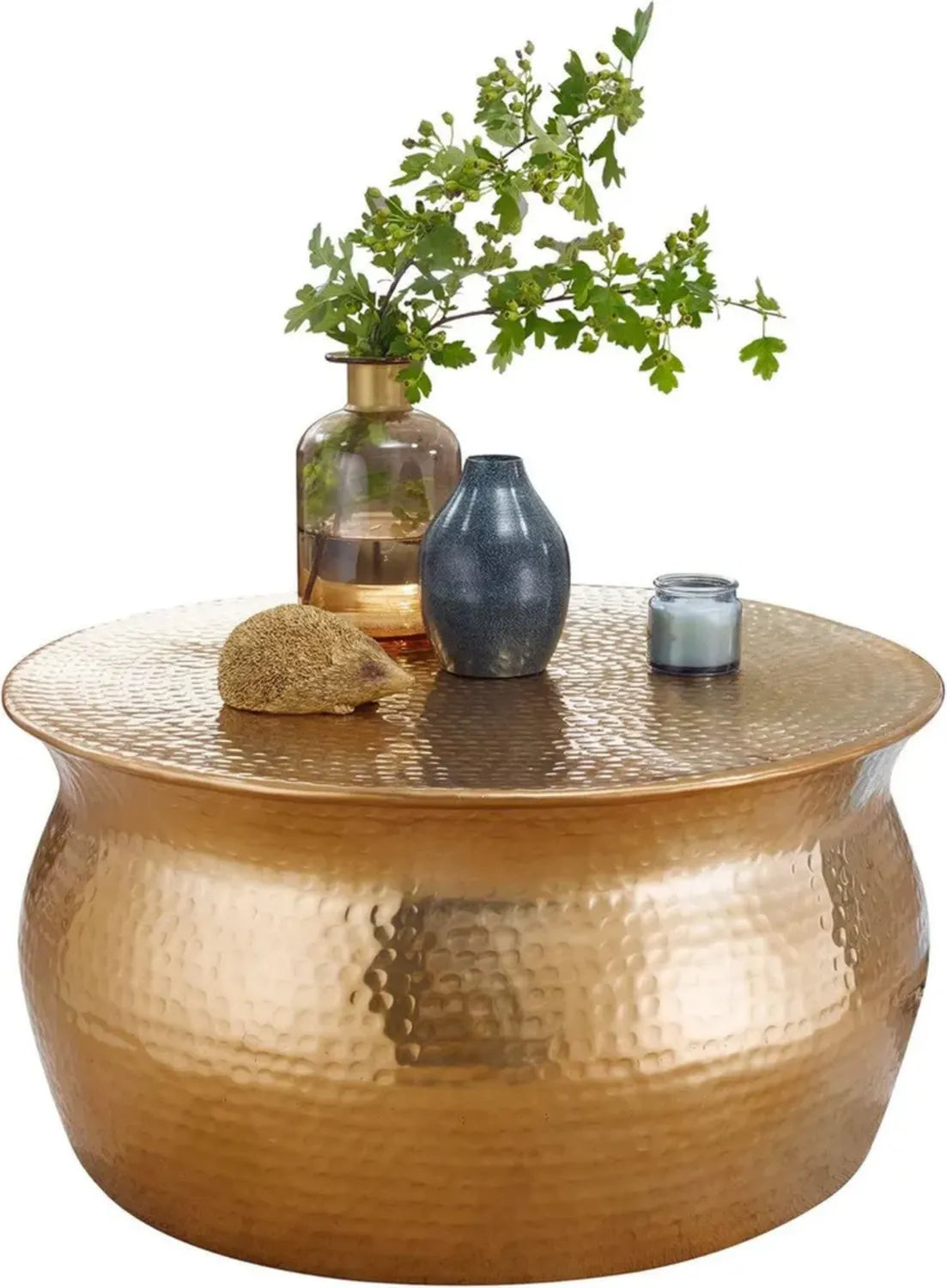 Table basse design oriental en aluminium doré, 60 cm