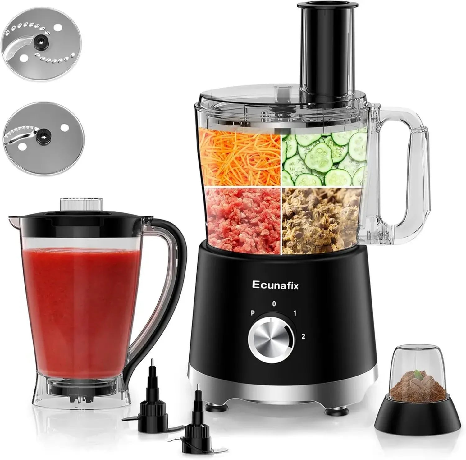 Robot Culinaire Électrique 1500W 2.5L avec Blender 2L et Broyeur 200ml, Multifonctions pour Presser, Glace, Broyer et Trancher