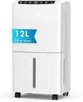 Déshumidificateur 12 L pour Maison, Silencieux avec Réservoir 2,5 L et Tuyau de Vidange, Roues, 2 Vitesses, 3 Modes, Dégivrage Automatique, Minuterie 24H