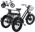 Vélo cargo électrique adulte 20'' à pneus larges, tricycle avec batterie 48V 12Ah amovible, charge max 200kg, autonomie 35 km
